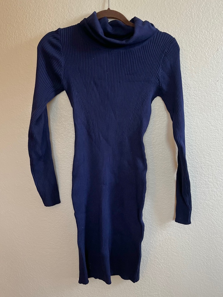 Abollria Navy Ribbed Turtleneck Cotton Sweater Dress